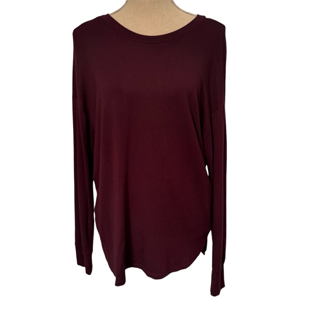 ATHLETA TOP TEE TUNIC LONG SLEEVE OPEN STRAPPY BACK PURPLE WINE STRETCH SIZE XS